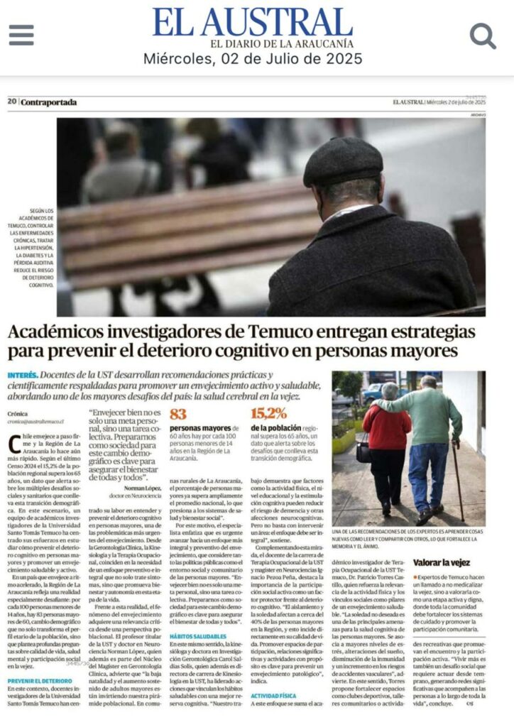 Académicos de Temuco proponen estrategias para prevenir el deterioro cognitivo en personas mayores